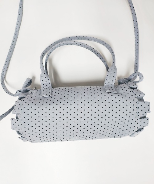 HOOK(フック)の「HOOK for girls ドット × フリル × リボン 円筒型ミニボストンハンドバッグ(ボストンバッグ・レディース・ライトベージュ/ネイビー/ブルー・FREE)」の11枚目の写真