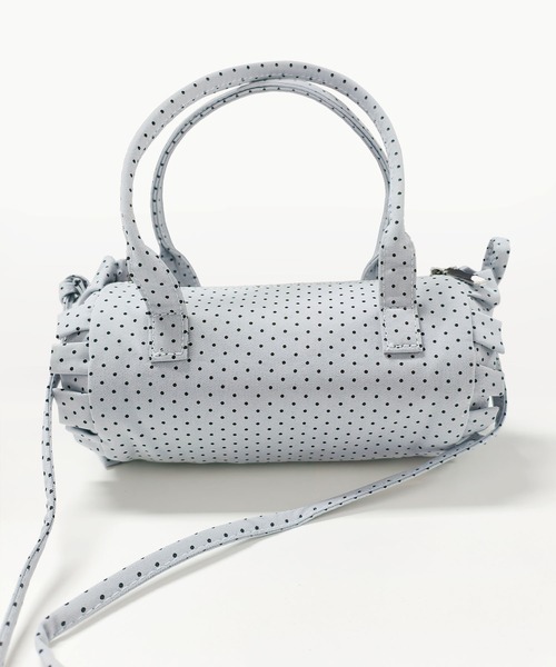 HOOK(フック)の「HOOK for girls ドット × フリル × リボン 円筒型ミニボストンハンドバッグ(ボストンバッグ・レディース・ライトベージュ/ネイビー/ブルー・FREE)」の12枚目の写真