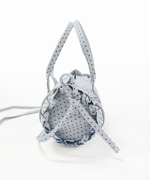 HOOK(フック)の「HOOK for girls ドット × フリル × リボン 円筒型ミニボストンハンドバッグ(ボストンバッグ・レディース・ライトベージュ/ネイビー/ブルー・FREE)」の15枚目の写真