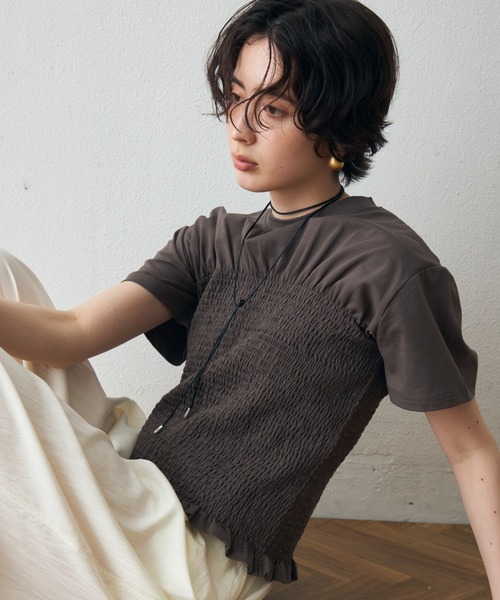 Trish(トリッシュ)の「スパン天竺シャーリングT(Tシャツ/カットソー・レディース・ブラック/ホワイト・MEDIUM)」の1枚目の写真