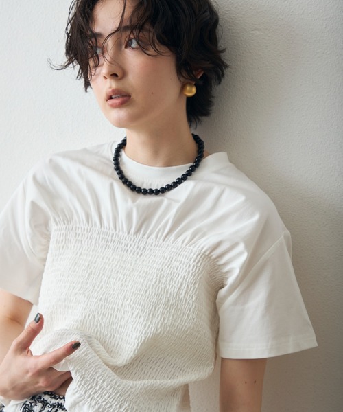 Trish(トリッシュ)の「スパン天竺シャーリングT(Tシャツ/カットソー・レディース・ブラック/ホワイト・MEDIUM)」の6枚目の写真