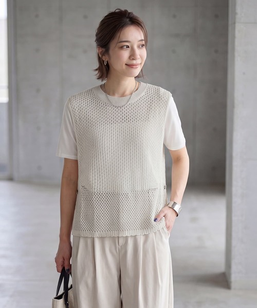 STYLE DELI(スタイルデリ)の「バスケット編みサマーベスト(Tシャツ/カットソー・レディース・スミクロ/ナチュラル/カーキ・FREE)」の21枚目の写真