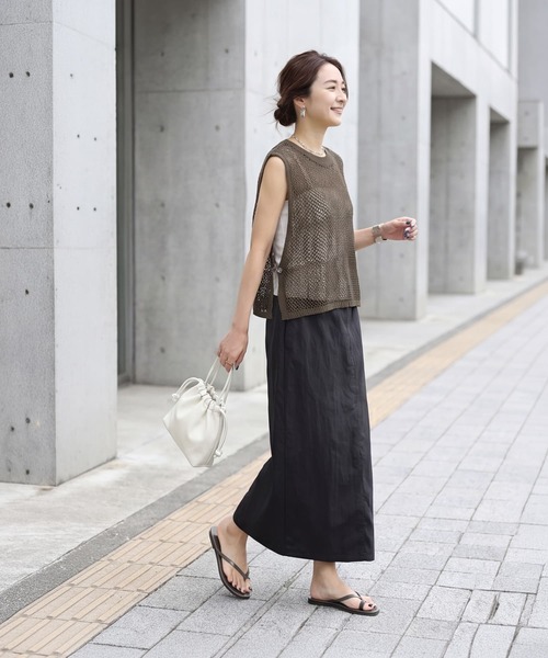 STYLE DELI(スタイルデリ)の「バスケット編みサマーベスト(Tシャツ/カットソー・レディース・スミクロ/ナチュラル/カーキ・FREE)」の18枚目の写真
