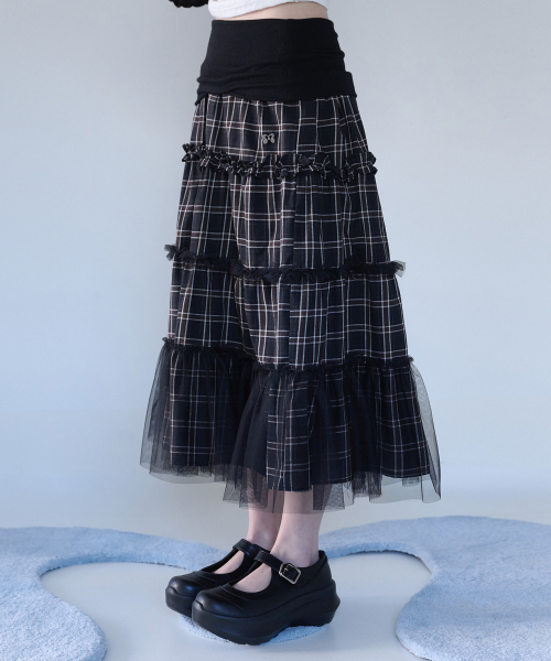 MIRECO（ミレコ）の「FOLDED CHECK FRILL MESH SK BLACK（スカート・レディース・その他・FREE）」の2枚目の写真