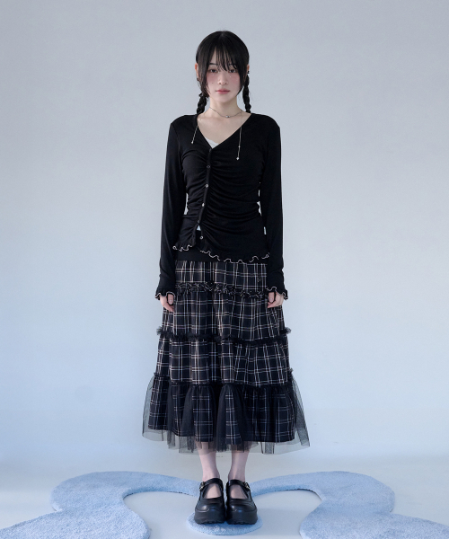 MIRECO（ミレコ）の「FOLDED CHECK FRILL MESH SK BLACK（スカート・レディース・その他・FREE）」の3枚目の写真