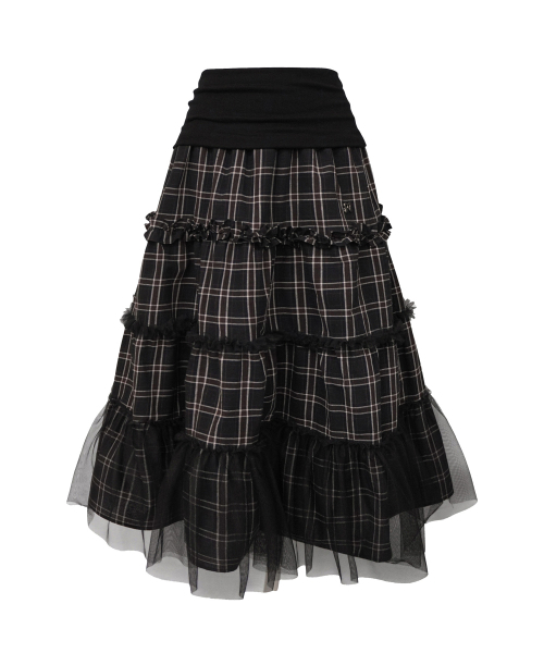 MIRECO（ミレコ）の「FOLDED CHECK FRILL MESH SK BLACK（スカート・レディース・その他・FREE）」の4枚目の写真