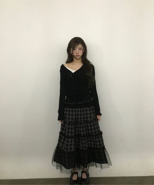 MIRECO（ミレコ）の「FOLDED CHECK FRILL MESH SK BLACK（スカート・レディース・その他・FREE）」の7枚目の写真