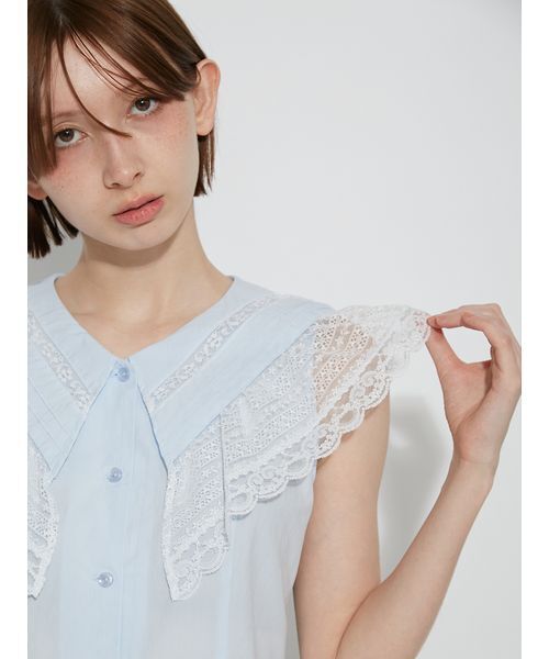 FURFUR(ファーファー)の「レースカラーノースリーブブラウス(シャツ/ブラウス・レディース・ホワイト/ブラック/サックスブルー・F)」の5枚目の写真