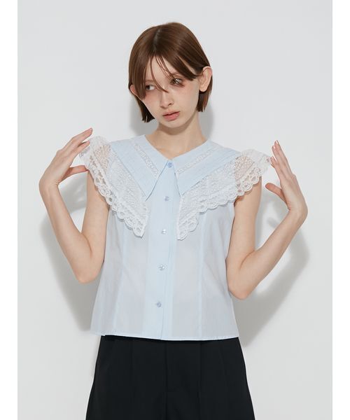 FURFUR(ファーファー)の「レースカラーノースリーブブラウス(シャツ/ブラウス・レディース・ホワイト/ブラック/サックスブルー・F)」の4枚目の写真