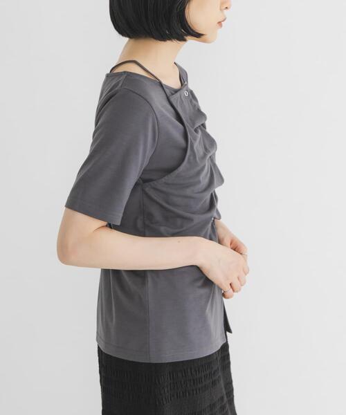 KBF（ケイビーエフ）の「アシメタックレイヤードTEE（Tシャツ/カットソー・レディース・オートミール/チャコールグレー/ピンク・ONE）」の6枚目の写真