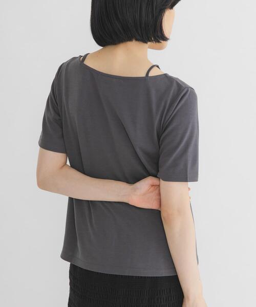 KBF（ケイビーエフ）の「アシメタックレイヤードTEE（Tシャツ/カットソー・レディース・オートミール/チャコールグレー/ピンク・ONE）」の7枚目の写真