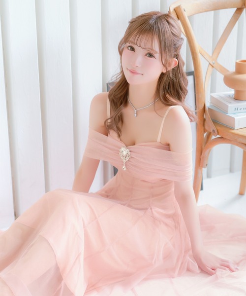 Tika（ティカ）の「キャバドレス ロング フレア オフショル 肩出し チュール ビジュー イベント バースデー ドレス（ドレス・レディース・ピンク/ブラック/アイボリー・L/M）」の8枚目の写真