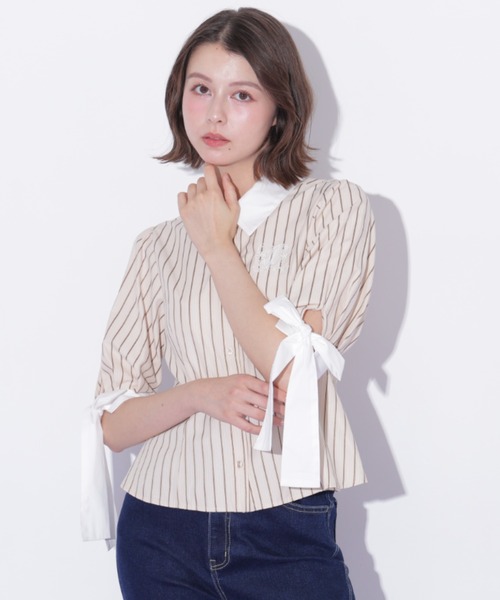 JILL by JILL STUART(ジルバイジルスチュアート)の「袖リボンブラウス(シャツ/ブラウス・レディース・ブルー系その他/ブルー/ベージュ系その他・FREE)」の2枚目の写真