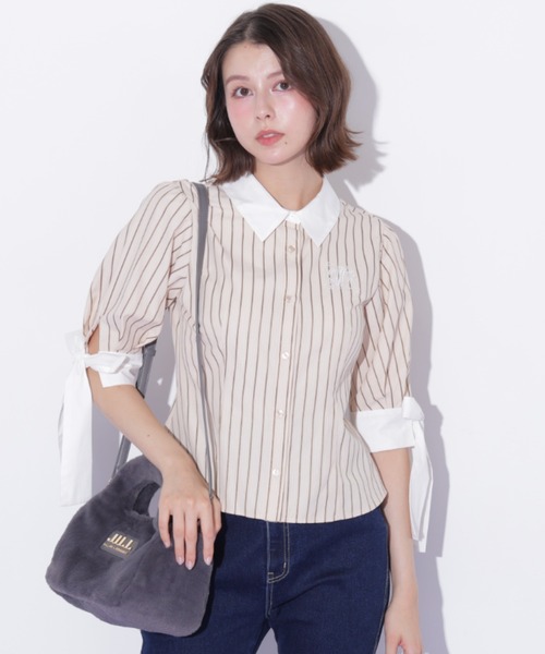 JILL by JILL STUART(ジルバイジルスチュアート)の「袖リボンブラウス(シャツ/ブラウス・レディース・ブルー系その他/ブルー/ベージュ系その他・FREE)」の4枚目の写真