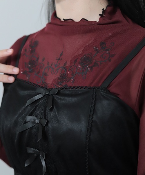NIBBLE POISON(ニブルポイズン)の「ハートローズシアートップス(Tシャツ/カットソー・レディース・ワイン/ブラック・MEDIUM)」の7枚目の写真
