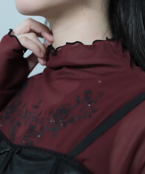 NIBBLE POISON(ニブルポイズン)の「ハートローズシアートップス(Tシャツ/カットソー・レディース・ワイン/ブラック・MEDIUM)」の8枚目の写真
