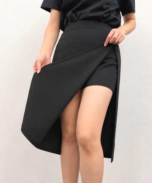 merrylatte(メリーラテ)の「インナーパンツ付き サイドスリットロングラップスカート【SS】(スカート・レディース・ブラック・M/L/S)」の3枚目の写真