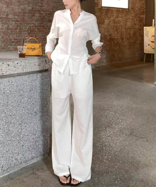 FAVORITO(ファヴォリート)の「長袖トップスパンツセットアップ(セットアップ・レディース・ブラウン/ホワイト/ネイビー・F)」の6枚目の写真