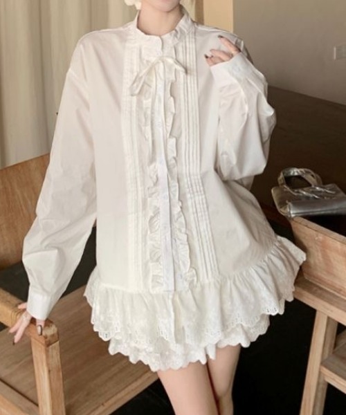 SHERU(シェル)の「アンティークスタンドカラーフリルブラウス(シャツ/ブラウス・レディース・ホワイト・M)」の1枚目の写真