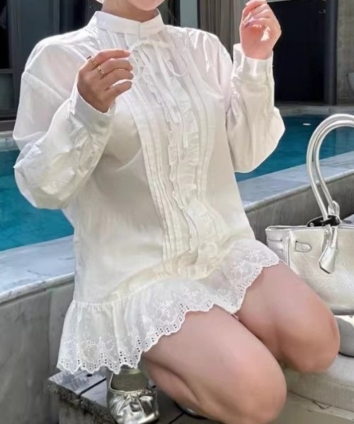 SHERU(シェル)の「アンティークスタンドカラーフリルブラウス(シャツ/ブラウス・レディース・ホワイト・M)」の9枚目の写真