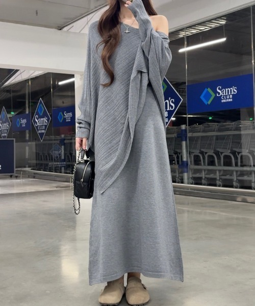 AMAJI(アマジ)の「ワンショルダー 長袖ニットトップス × ロングスカート セットアップ(セットアップ・レディース・ホワイト/ブラック/グレー/ライトピンク・FREE)」の8枚目の写真