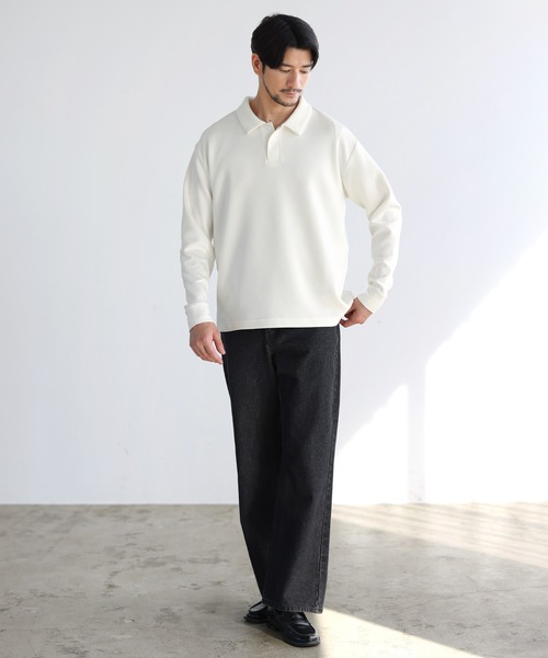 SPU（スプ）の「【セットアップ対応】 防シワ・抗ピリング・ウォッシャブル機能性ハイポンチ長袖スナップボタンポロシャツ（ポロシャツ・メンズ・杢グレー/チャコール/ブラック/ホワイト/ネイビー・S/M/L/XL）」の9枚目の写真