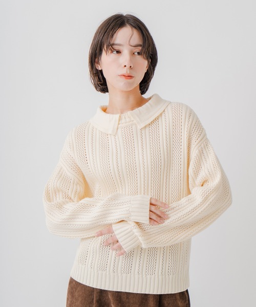 Kelen（ケレン）の「「KELEN / ケレン」2WAYカラー7Gニット（ニット/セーター・レディース・オフホワイト/グレー/ブラック・FREE）」の2枚目の写真