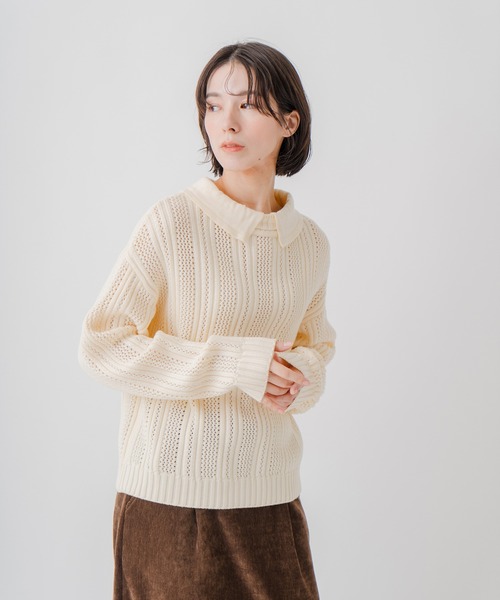 Kelen（ケレン）の「「KELEN / ケレン」2WAYカラー7Gニット（ニット/セーター・レディース・オフホワイト/グレー/ブラック・FREE）」の15枚目の写真