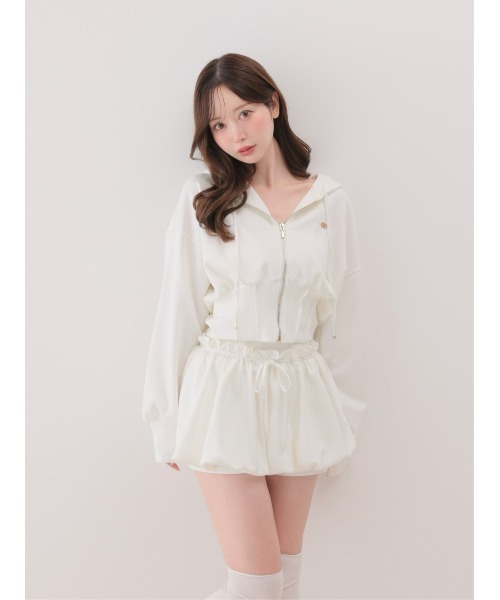 M me eme(エムミーエメ)の「Hoodie shape smooth setup(eme10869)(セットアップ・レディース・グレー/ピンク/ホワイト・FREE/XS)」の2枚目の写真