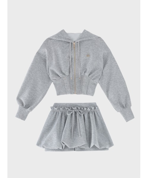 M me eme(エムミーエメ)の「Hoodie shape smooth setup(eme10869)(セットアップ・レディース・グレー/ピンク/ホワイト・FREE/XS)」の5枚目の写真