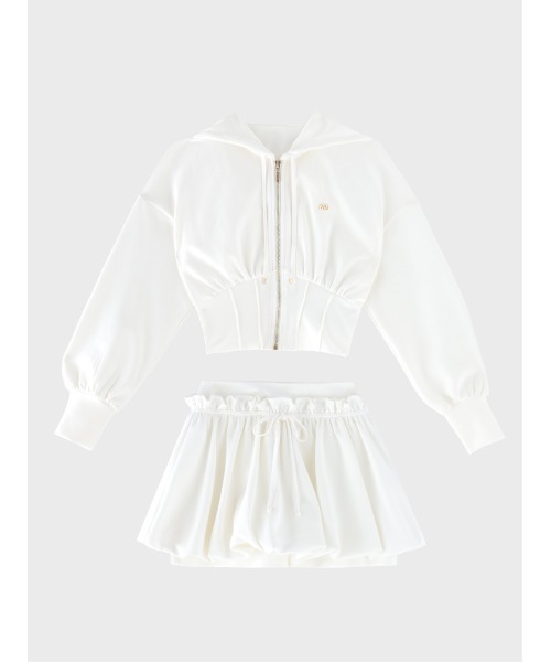 M me eme(エムミーエメ)の「Hoodie shape smooth setup(eme10869)(セットアップ・レディース・グレー/ピンク/ホワイト・FREE/XS)」の4枚目の写真