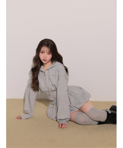 M me eme(エムミーエメ)の「Hoodie shape smooth setup(eme10869)(セットアップ・レディース・グレー/ピンク/ホワイト・FREE/XS)」の7枚目の写真