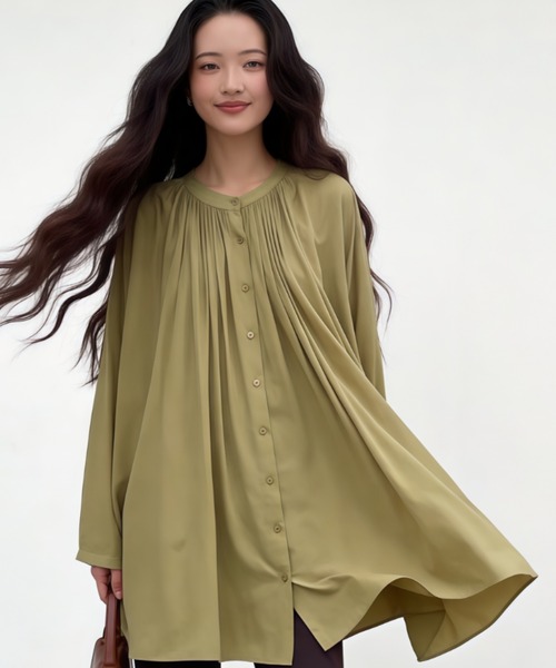 Sew loop(ソーループ)の「長袖ロング丈ギャザーたっぷりブラウス(シャツ/ブラウス・レディース・テラコッタ/マスタード/ライトグリーン/ライトブラウン・FREE)」の3枚目の写真