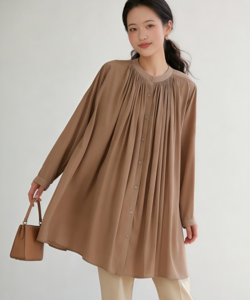 Sew loop(ソーループ)の「長袖ロング丈ギャザーたっぷりブラウス(シャツ/ブラウス・レディース・テラコッタ/マスタード/ライトグリーン/ライトブラウン・FREE)」の2枚目の写真