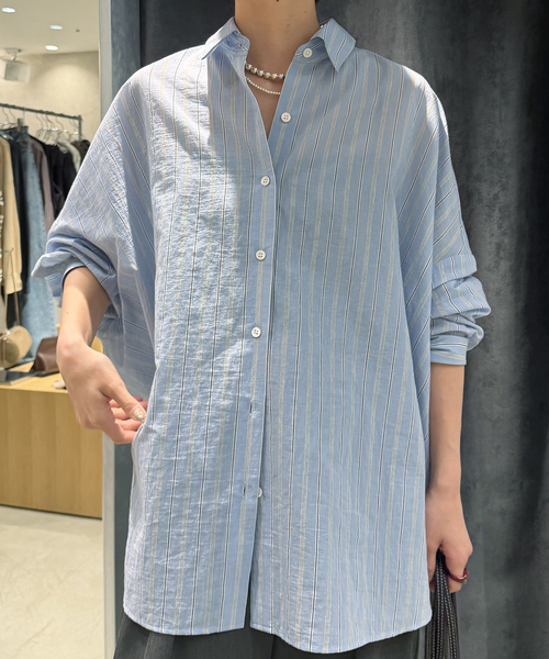 journal standard L'essage（ジャーナルスタンダードレサージュ）の「《追加》FABRICA ワイドシャツ（シャツ/ブラウス・レディース・ホワイト/サックスブルー・FREE）」の2枚目の写真