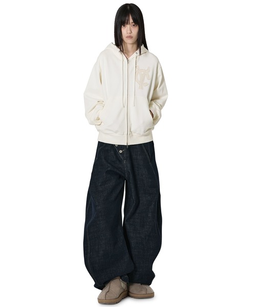 Openyard（オープンヤード）の「『Openyard/オープンヤード』LOGO PATCH HOODIE ZIP UP/ロゴパッチジップアップパーカー（パーカー・レディース・ホワイト/ライトブルー・L/M）」の9枚目の写真
