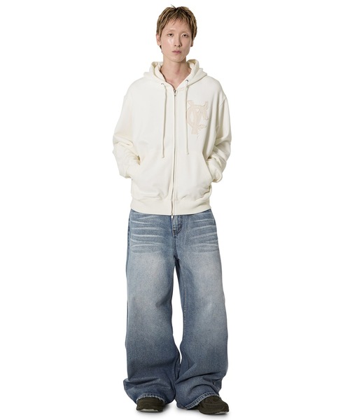 Openyard（オープンヤード）の「『Openyard/オープンヤード』LOGO PATCH HOODIE ZIP UP/ロゴパッチジップアップパーカー（パーカー・レディース・ホワイト/ライトブルー・L/M）」の6枚目の写真