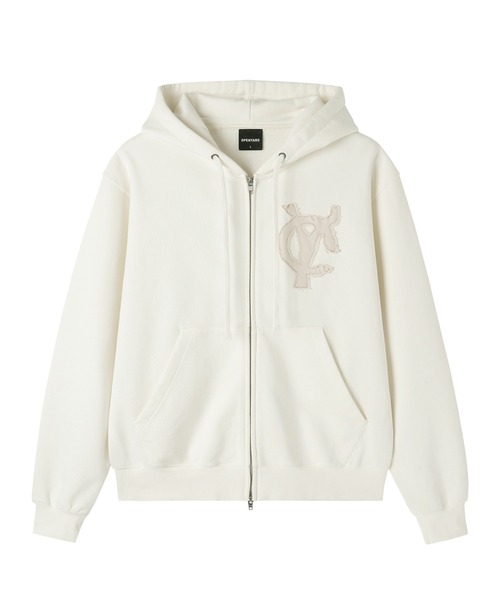 Openyard（オープンヤード）の「『Openyard/オープンヤード』LOGO PATCH HOODIE ZIP UP/ロゴパッチジップアップパーカー（パーカー・レディース・ホワイト/ライトブルー・L/M）」の12枚目の写真