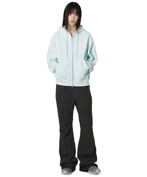 Openyard（オープンヤード）の「『Openyard/オープンヤード』LOGO PATCH HOODIE ZIP UP/ロゴパッチジップアップパーカー（パーカー・レディース・ホワイト/ライトブルー・L/M）」の4枚目の写真