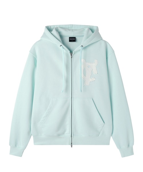 Openyard（オープンヤード）の「『Openyard/オープンヤード』LOGO PATCH HOODIE ZIP UP/ロゴパッチジップアップパーカー（パーカー・レディース・ホワイト/ライトブルー・L/M）」の10枚目の写真