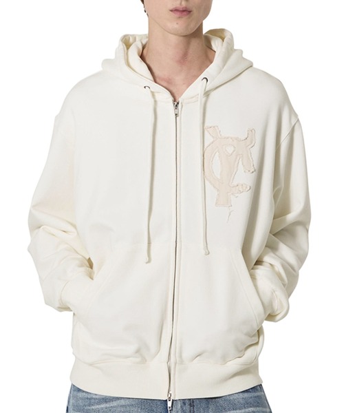 Openyard（オープンヤード）の「『Openyard/オープンヤード』LOGO PATCH HOODIE ZIP UP/ロゴパッチジップアップパーカー（パーカー・レディース・ホワイト/ライトブルー・L/M）」の15枚目の写真