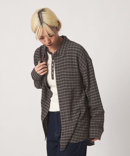 BEAUTY&YOUTH UNITED ARROWS(ビューティーアンドユースユナイテッドアローズ)の「レーヨンブレンド チェック オーバーサイズシャツ(シャツ/ブラウス・レディース・ライトピンク/ブラック/クリーム・FREE)」の4枚目の写真