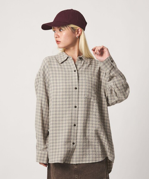 BEAUTY&YOUTH UNITED ARROWS(ビューティーアンドユースユナイテッドアローズ)の「レーヨンブレンド チェック オーバーサイズシャツ(シャツ/ブラウス・レディース・ライトピンク/ブラック/クリーム・FREE)」の7枚目の写真