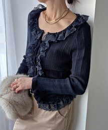レースフリルニットカーディガン