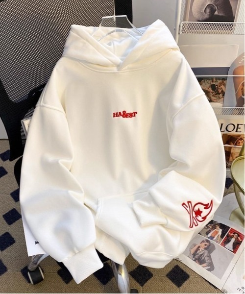 DOUBLE STEAL(ダブルスティール)の「DSワンポイント刺繍プルオーバーパーカー(パーカー・メンズ・ホワイト/ブラック・X-LARGE/LARGE/MEDIUM)」の1枚目の写真