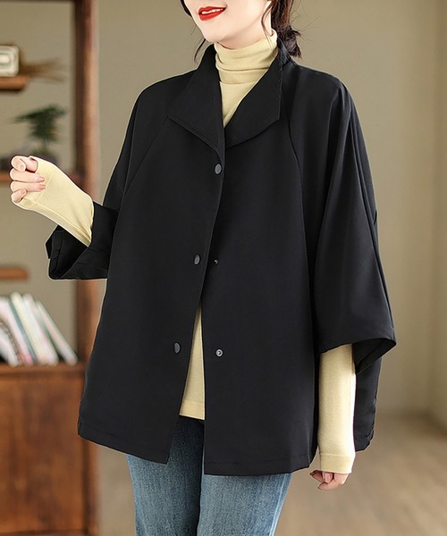 Doux Belle(ドゥーベル)の「変形カラーポンチョ風ライトジャケット(ポンチョ・レディース・カーキ/ブラック・X-LARGE/LARGE)」の18枚目の写真