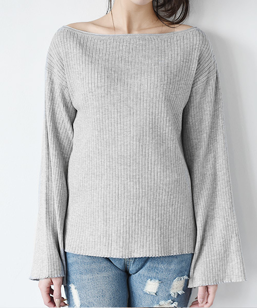 Luz Llena (philter)（ラズレナ　フィルター）の「リブ編みボートネックニットトップス（ニット/セーター・レディース・ネイビー/アイボリー/グレー・MEDIUM）」の8枚目の写真