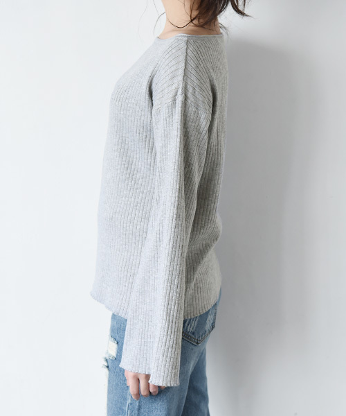 Luz Llena (philter)（ラズレナ　フィルター）の「リブ編みボートネックニットトップス（ニット/セーター・レディース・ネイビー/アイボリー/グレー・MEDIUM）」の9枚目の写真