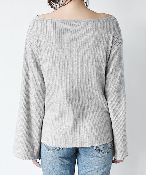 Luz Llena (philter)（ラズレナ　フィルター）の「リブ編みボートネックニットトップス（ニット/セーター・レディース・ネイビー/アイボリー/グレー・MEDIUM）」の10枚目の写真