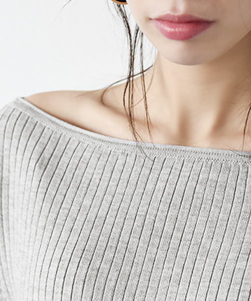 Luz Llena (philter)（ラズレナ　フィルター）の「リブ編みボートネックニットトップス（ニット/セーター・レディース・ネイビー/アイボリー/グレー・MEDIUM）」の11枚目の写真